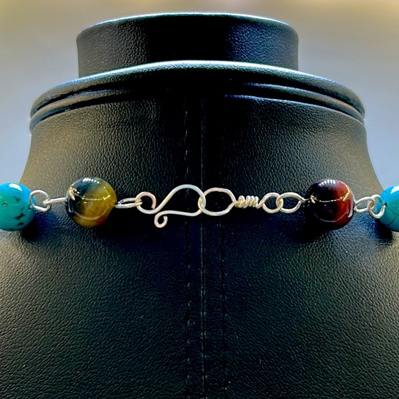 Handmade Feather Pendant Necklace with Natural Turquoise & Tiger Eye Stones! - Picture 6 of 6